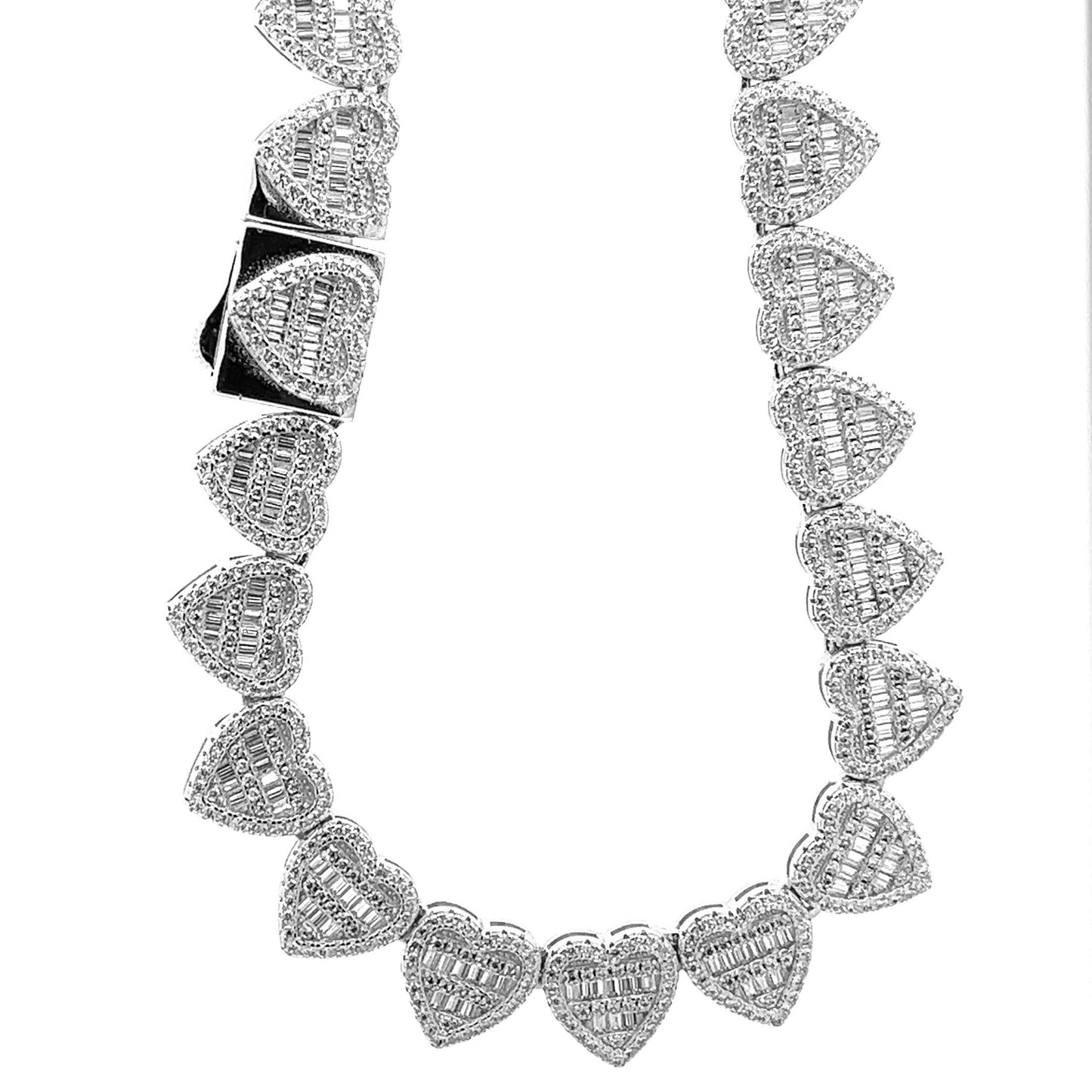Brass 10mm Heart Shaped Baguette Stone Set 7" Bracelet with 17" Chain