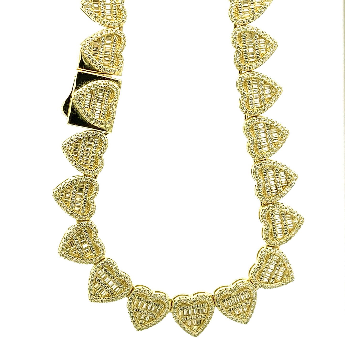 Brass 10mm Heart Shaped Baguette Stone Set 7" Bracelet with 17" Chain