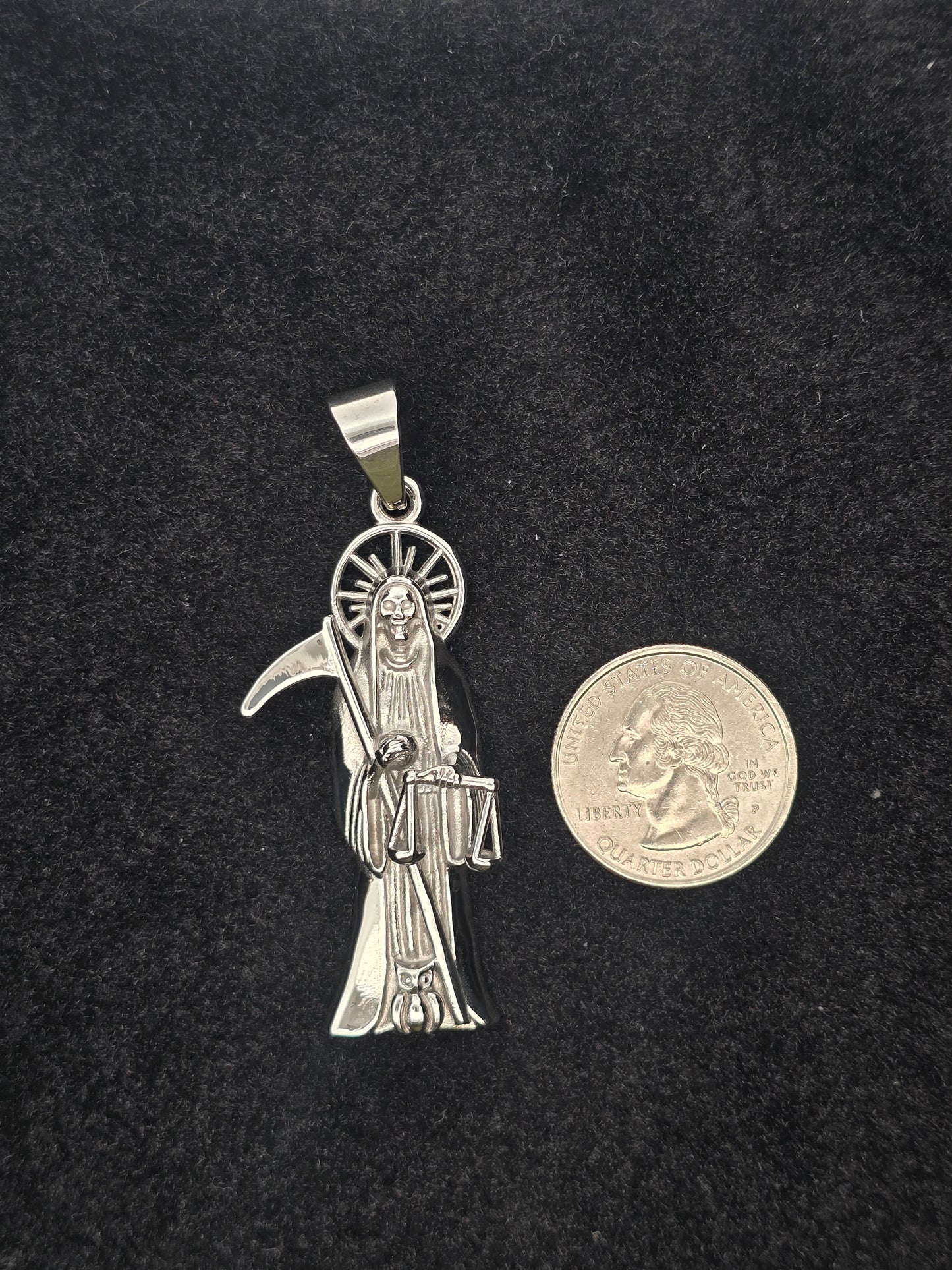 SP-1480 (Stainless Steel Grim Reaper w/ Sickle & Scales Pendant)
