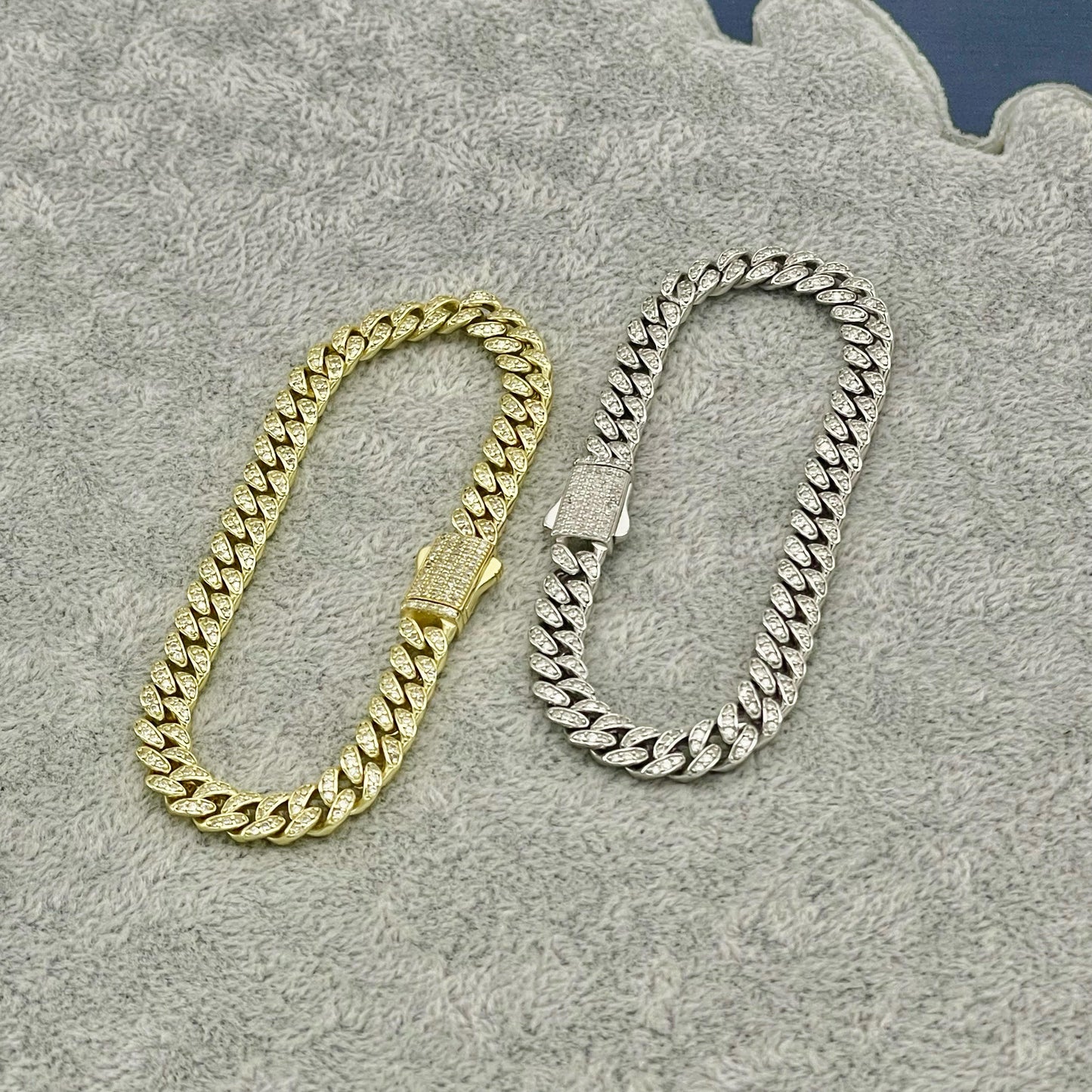 STNB-13 Cadena y pulsera Monaco de plata 925 con piedra de 6 mm, 16", 18", 20", 22", 24", 7", 7,5", 8"