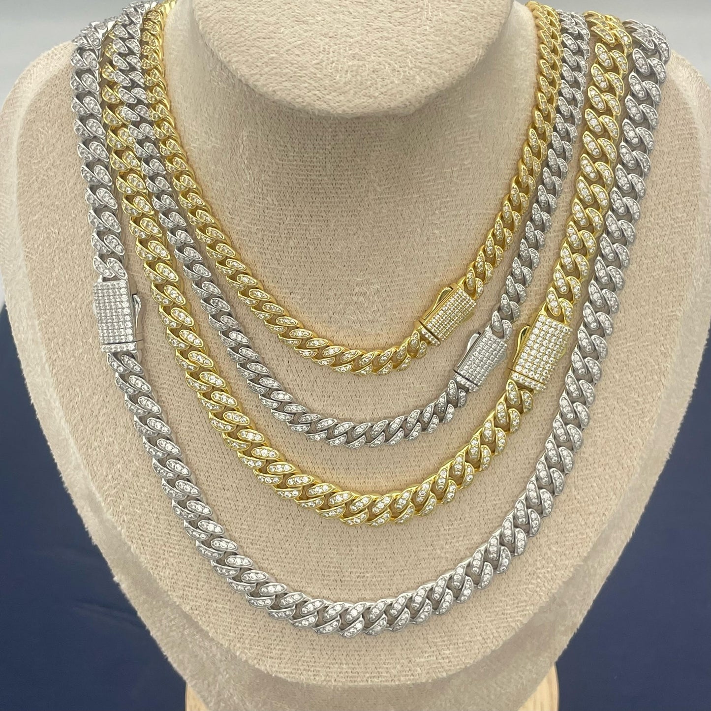 STNB-13 Cadena y pulsera Monaco de plata 925 con piedra de 6 mm, 16", 18", 20", 22", 24", 7", 7,5", 8"