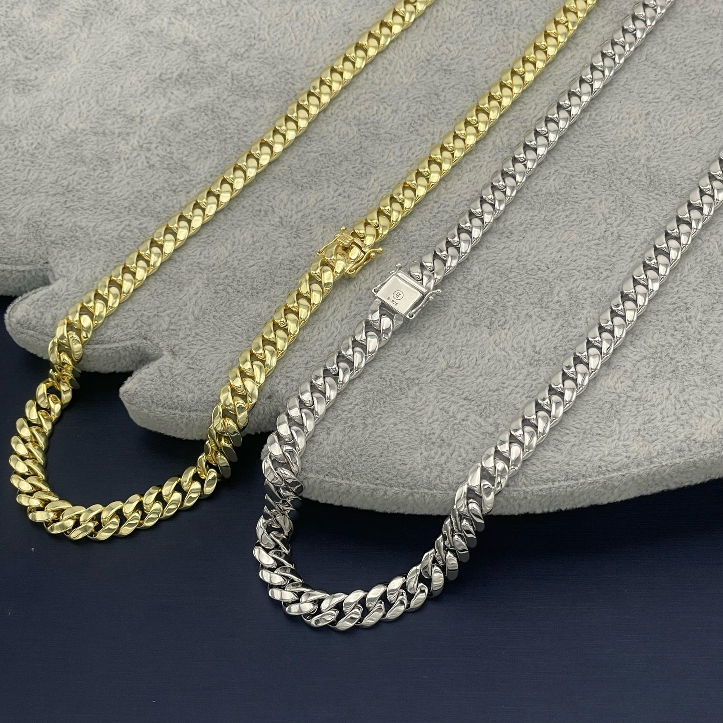 STNB-09 925 Silver Plain Cuban Chain 8mm 16“ 18" 20" 22” 24“ 7" 7.5" 8"