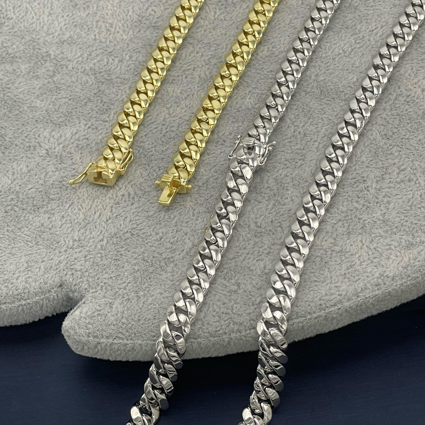 STNB-09 925 Silver Plain Cuban Chain 8mm 16“ 18" 20" 22” 24“ 7" 7.5" 8"