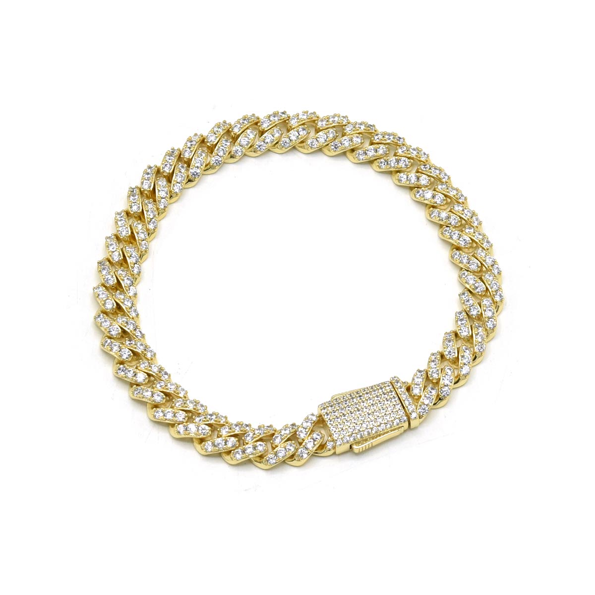STNB-06 Silver Big Stone Monaco Lock 8mm Cuban Chain 16" 18" 20" 22" 24" 7" 7.5" 8" 8.5"