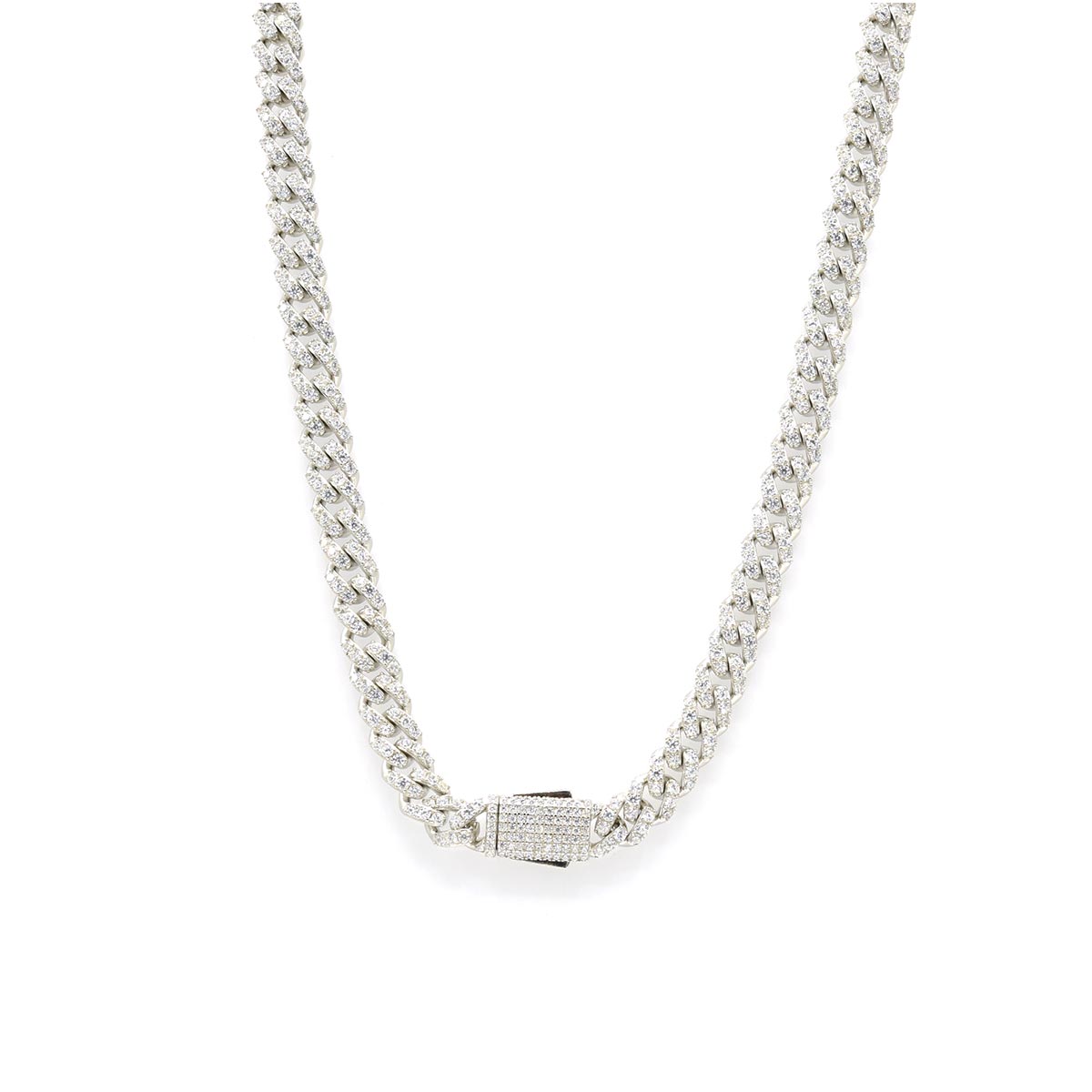 STNB-06 Silver Big Stone Monaco Lock 8mm Cuban Chain 16" 18" 20" 22" 24" 7" 7.5" 8" 8.5"