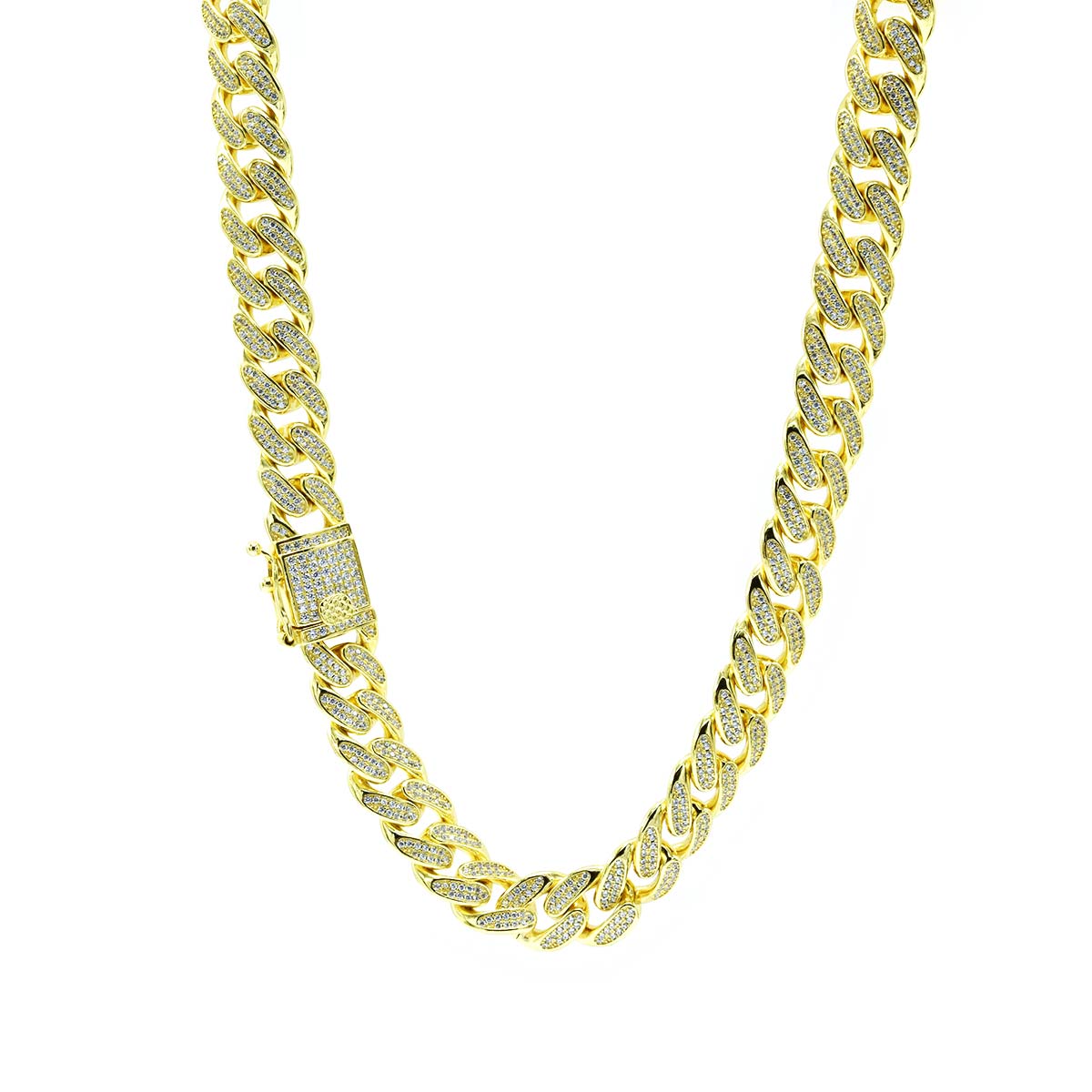 STNB-15 925 Silver 12mm Square Stone Lock Cuban Chain 16in 18in Net Price