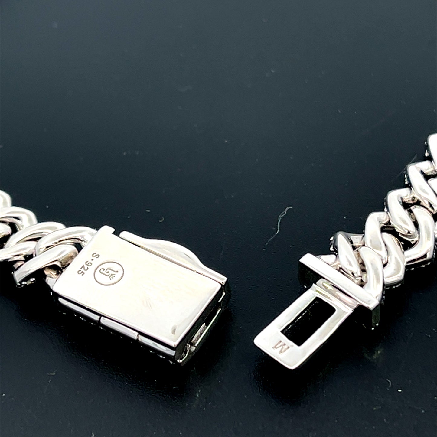 Cadena y pulsera cubana de plata con moissanita de 8 mm