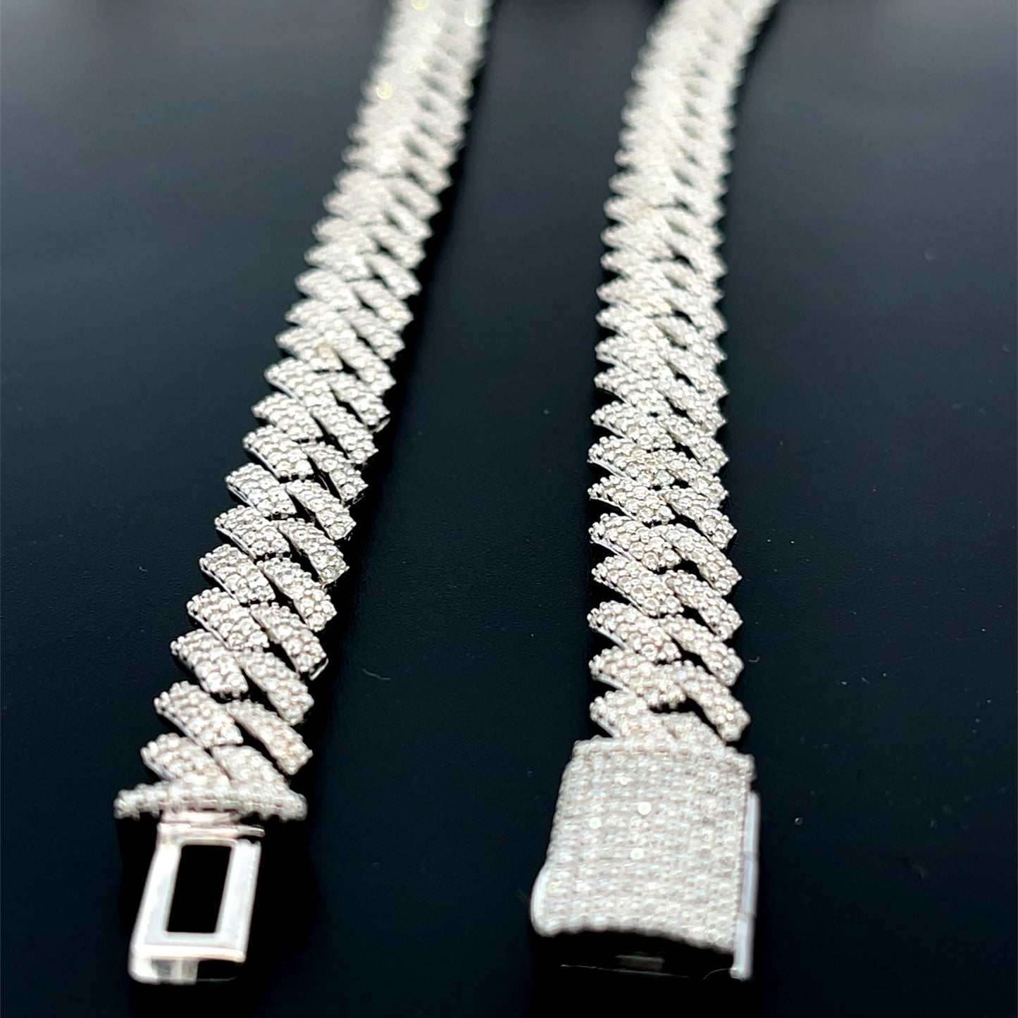 Cadena y pulsera cubana de plata con moissanita de 8 mm