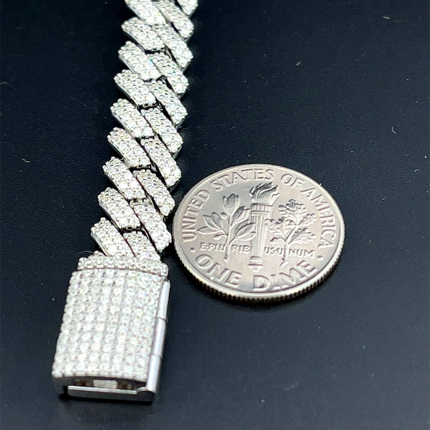 Cadena y pulsera cubana de plata con moissanita de 8 mm