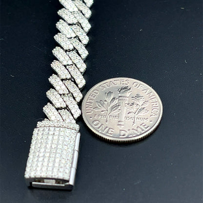 Cadena y pulsera cubana de plata con moissanita de 8 mm