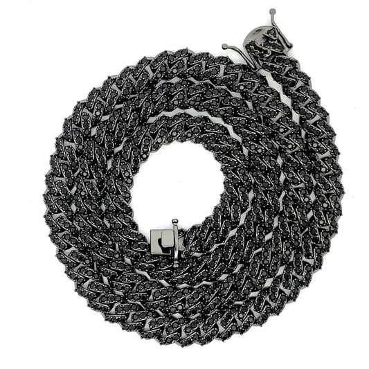 Brass 8mm Big Stone Cuban Chain and Bracelet 8" 20" 24"