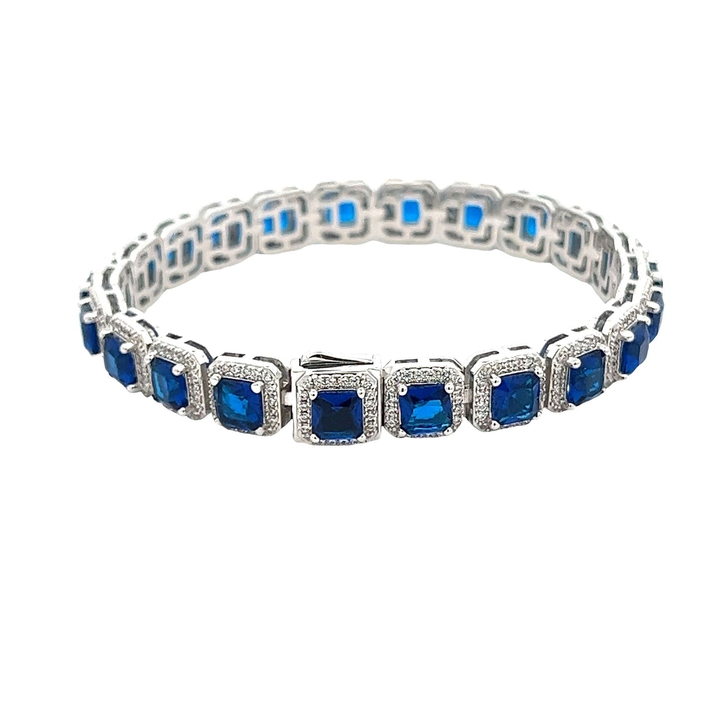 Brass 8mm Blue square stone chain set 7“ Bracelet 18” Chain