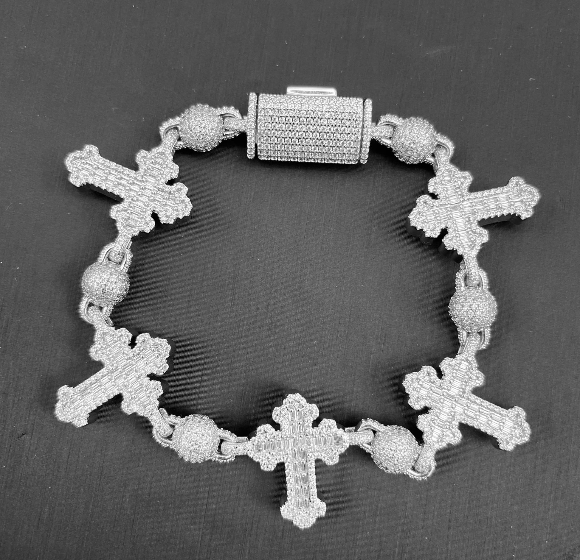 Silver Iced out cross infinity Ball Bracelet