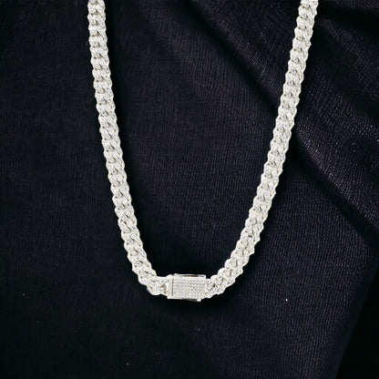 STNB-06 Cadena cubana con candado Monaco de plata de 8 mm y piedra grande, 16", 18", 20", 22", 24", 7", 7,5", 8", 8,5"