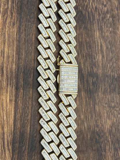 STNB-17 925 Silver 14MM Baguette Stone Miami Cuban Chain 18in 20in 24in Net Price