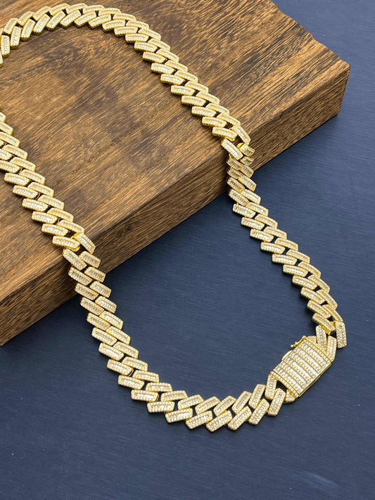 STNB-17 Cadena cubana Miami de plata 925 con piedra baguette de 14 mm, 18, 20 y 24 pulgadas, precio neto