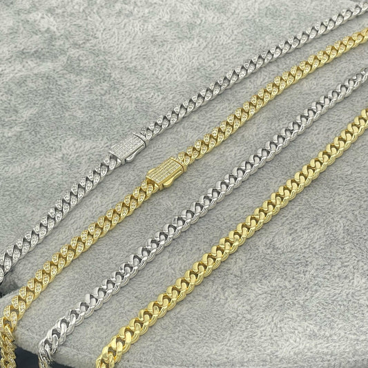 STNB-13 Cadena y pulsera Monaco de plata 925 con piedra de 6 mm, 16", 18", 20", 22", 24", 7", 7,5", 8"