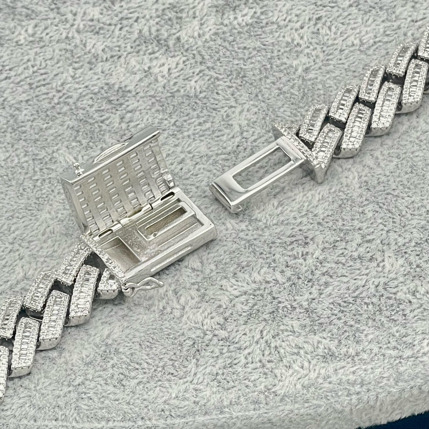 STNB-17 925 Silver 14MM Baguette Stone Miami Cuban Chain 18in 20in 24in Net Price