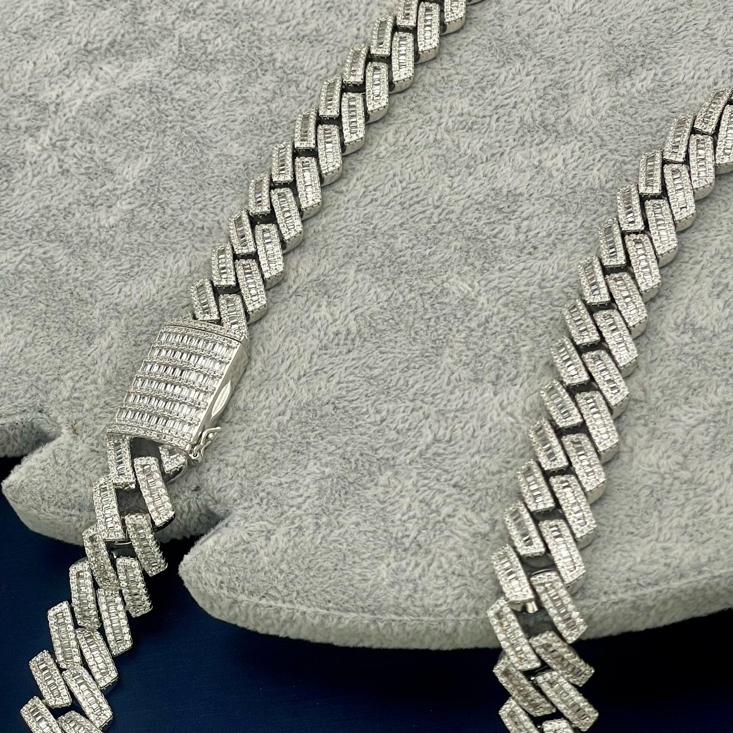 STNB-17 925 Silver 14MM Baguette Stone Miami Cuban Chain 18in 20in 24in Net Price