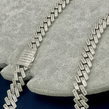 STNB-17 925 Silver 14MM Baguette Stone Miami Cuban Chain 18in 20in 24in Net Price