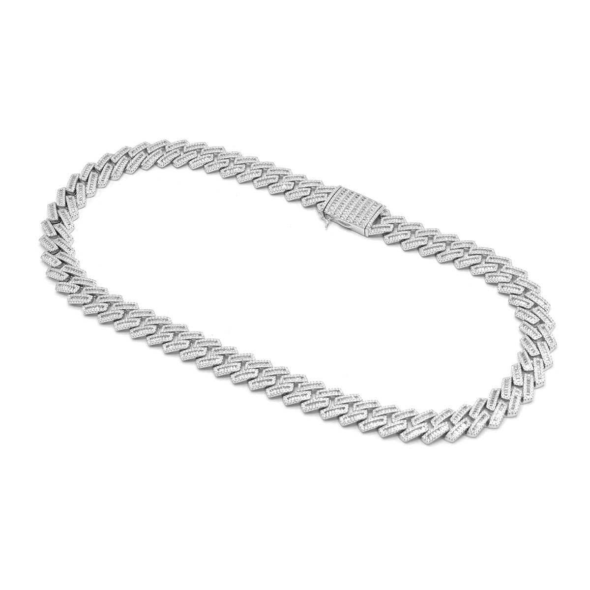 STNB-17 925 Silver 14MM Baguette Stone Miami Cuban Chain 18in 20in 24in Price by Weight