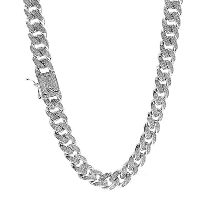 STNB-15 925 Silver 12mm Square Stone Lock Cuban Chain 16in 18in Net Price