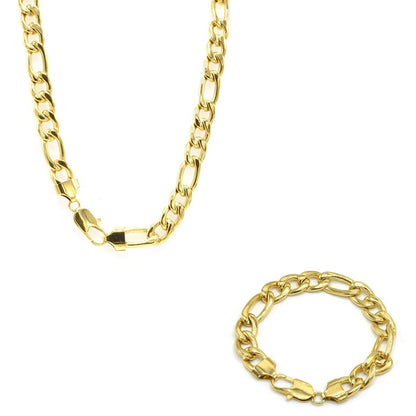 Stainless Steel Chain Bracelet Figaro Set 8mm 24 inch chain 8.5 inch bracelet