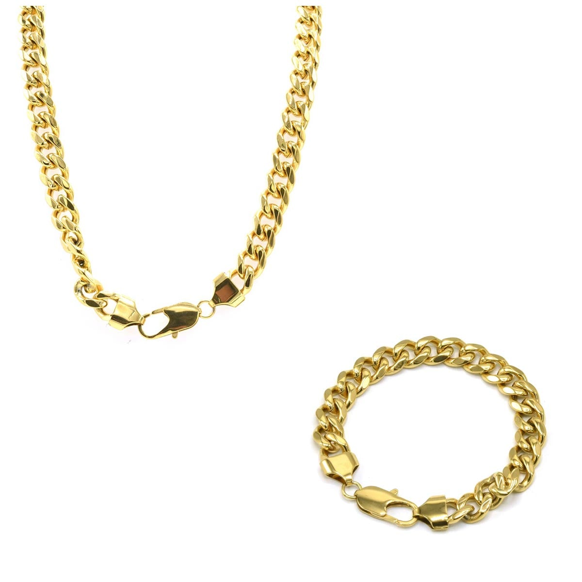 Stainless Steel Chain Bracelet Miami Cuban Set 13mm 24 inch chain 8.5 inch bracelet