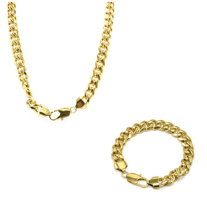 Stainless Steel Chain Bracelet Miami Cuban Set 13mm 24 inch chain 8.5 inch bracelet