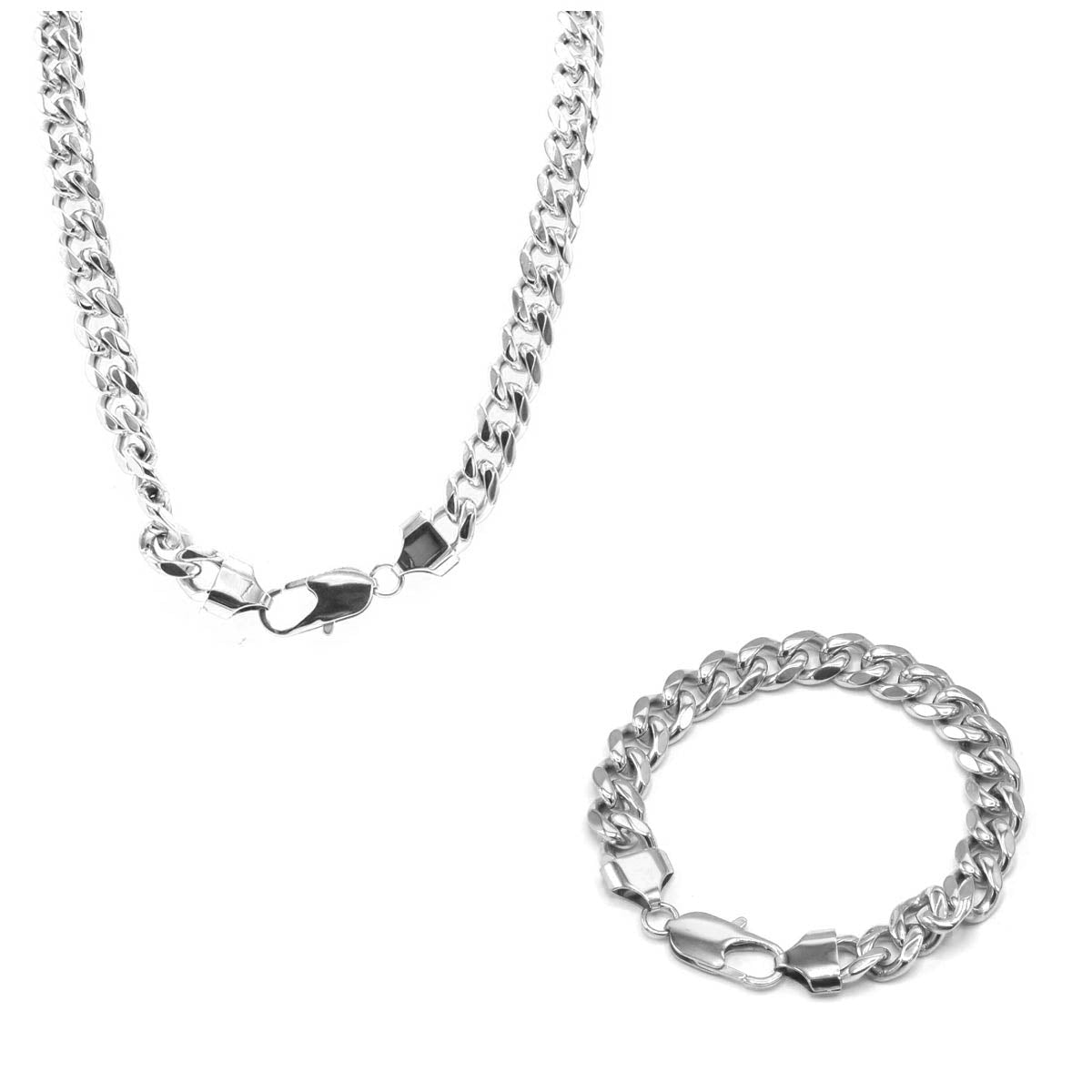 Stainless Steel Chain Bracelet Miami Cuban Set 13mm 24 inch chain 8.5 inch bracelet
