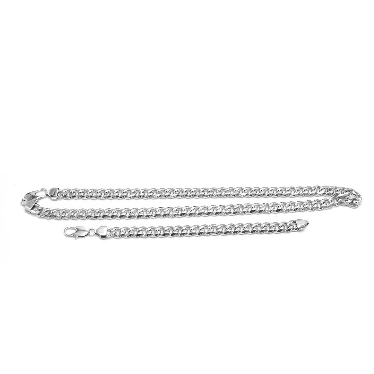 Stainless Steel Chain Bracelet Miami Cuban Set 7mm 24 inch chain 8.5 inch bracelet
